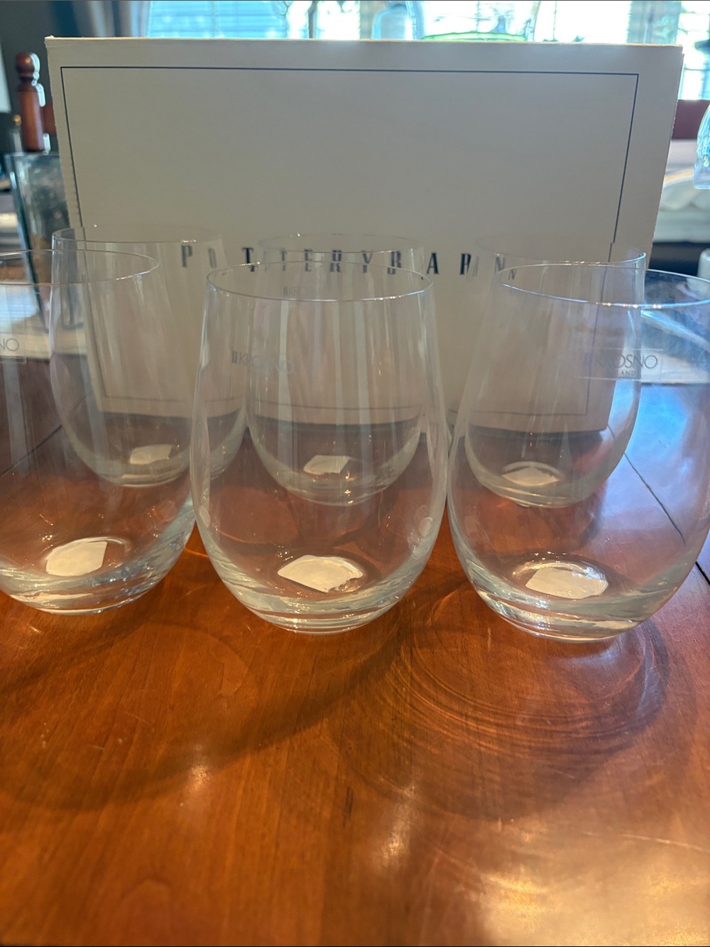 Pottery Barn KROSNO Stemless Wine Tumblers Clear Glass Set of 6 NIB